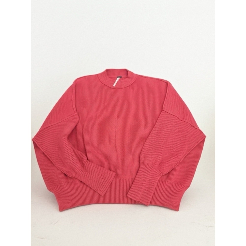 Free People Women's XS Pink Rib-Knit Crew Neck Long Sleeve Pullover Sweater